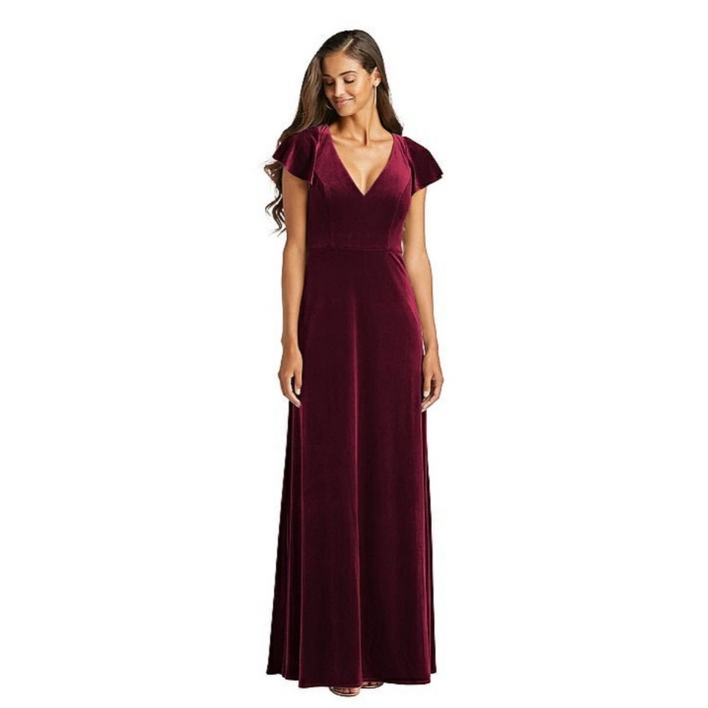 Dessy Velvet Maxi Dress - Cabernet color size 18